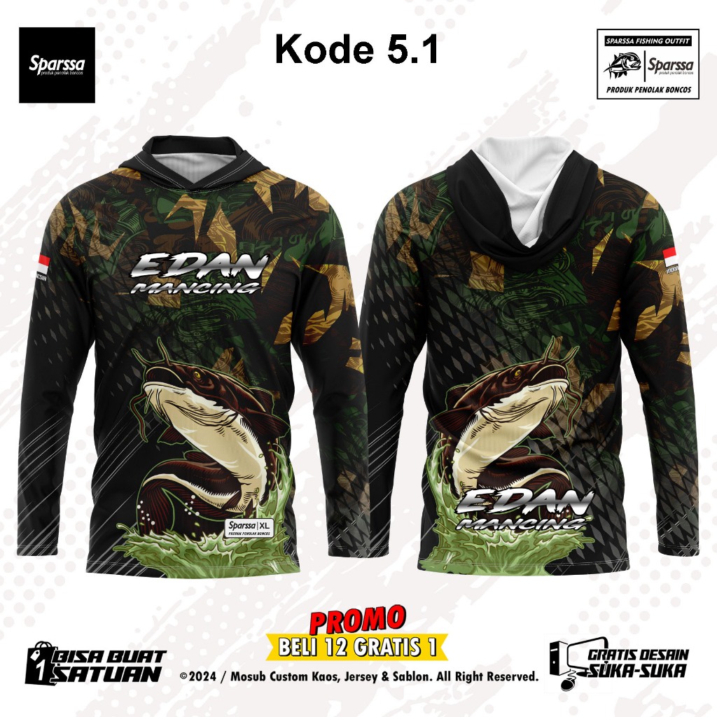 Jersey Mancing ikan Lele terbaru lengan panjang premium Custom bisa tambah Nama Dan Logo Kode 5.1
