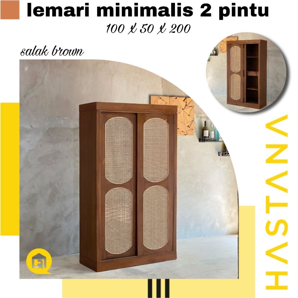 lemari pakaian minimalis dua pintu rotan