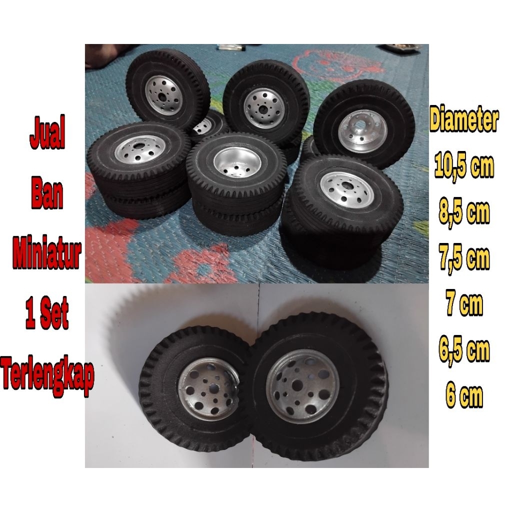 MAYHESAAA - BAN MINIATUR TRUK BUS TRONTON 1 SET DEPAN BELAKANG DIAMETER 10.5 8.5 7.5 7 6.5 6 5.5 CM
