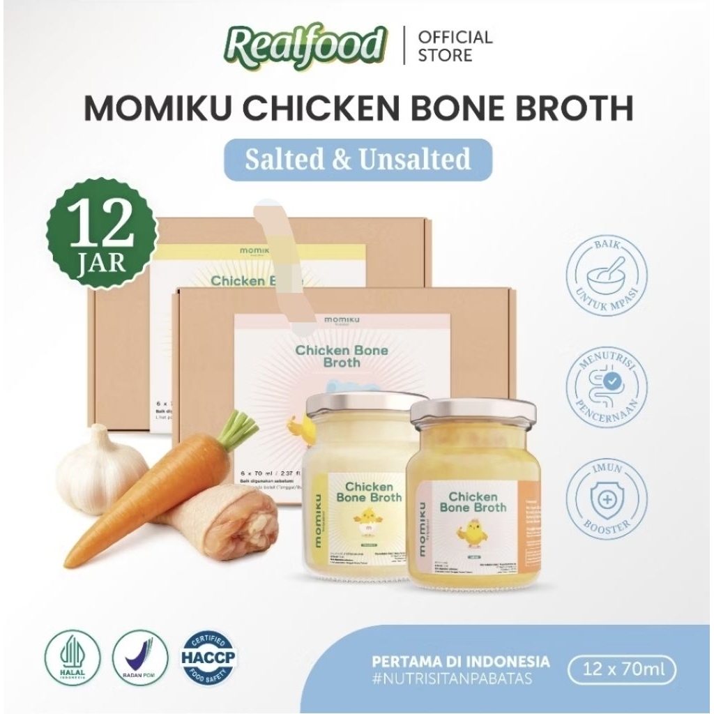 

Realfood Momiku Chicken Bone Broth ( 6 Jar & 12 Jar ) Minuman Mpasi Kaldu Tulang Ayam )