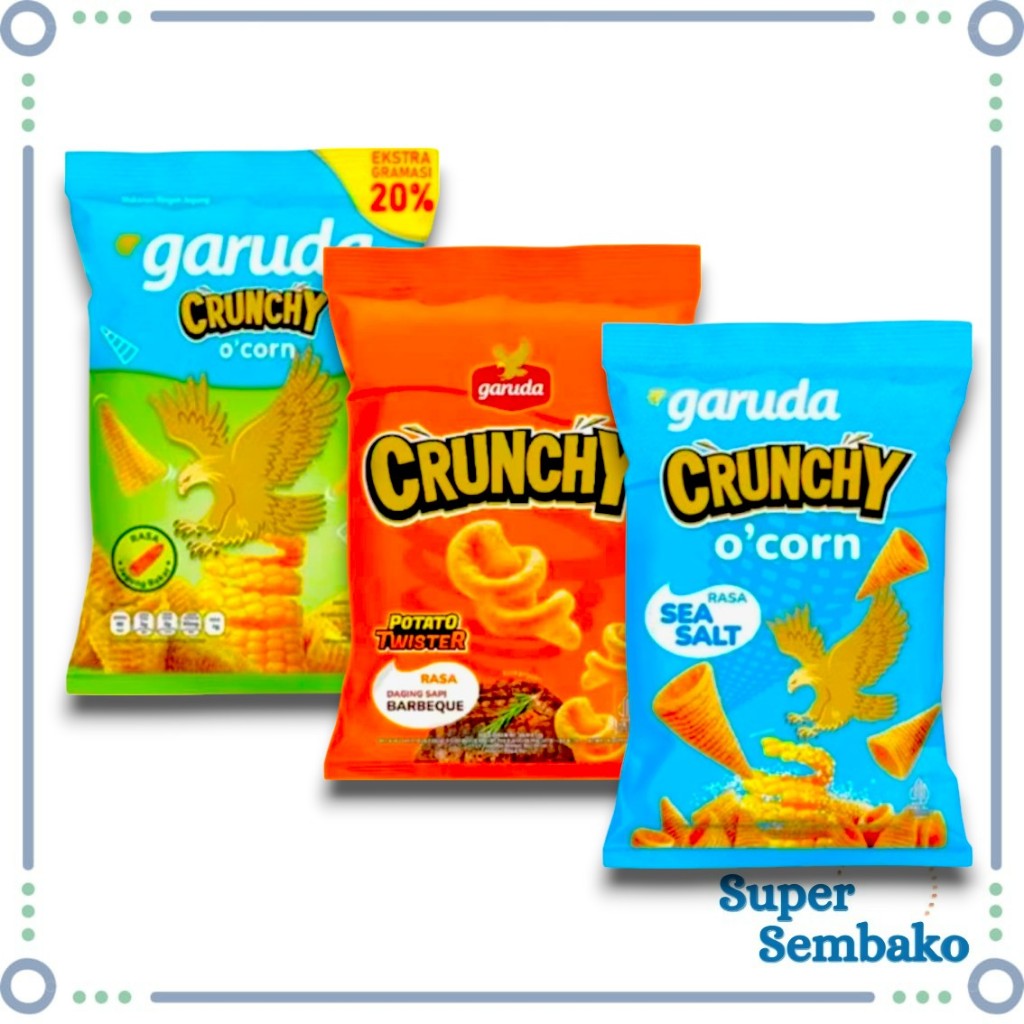 

SNACK MAKANAN RINGAN GARUDA CRUNCHY O'CORN TORNADO TWIST RASA SEA SALT POTATO BEE BBQ RENCENG ISI 10 BUNGKUS