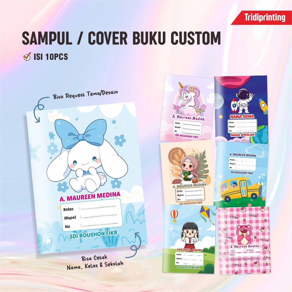 

(isi 10pcs) Sampul Buku Custom Nama, Cover buku kartun, Sampul buku Sekolah custom tulisan