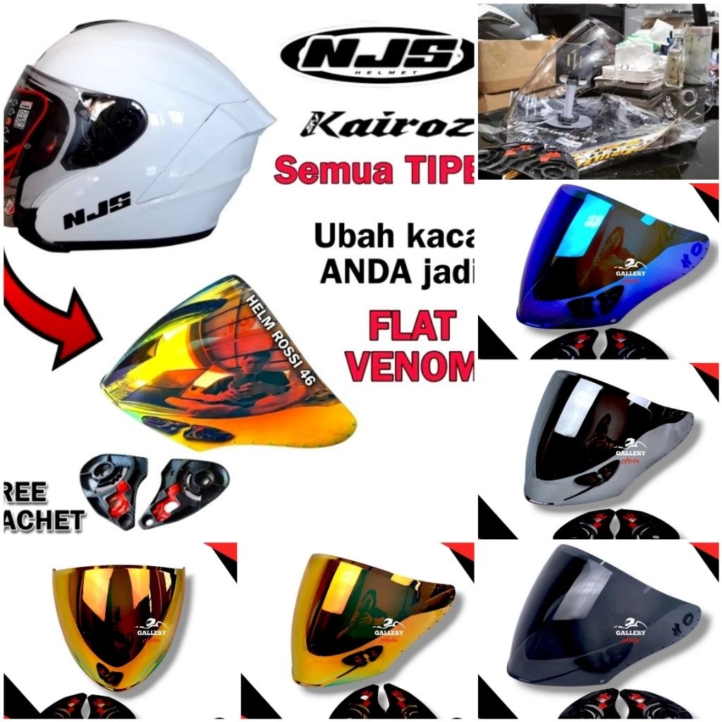 flat visor iridium + rachet pnp njs kairoz - dudukan kaca venom njs kairoz - visor flat venom iridiu