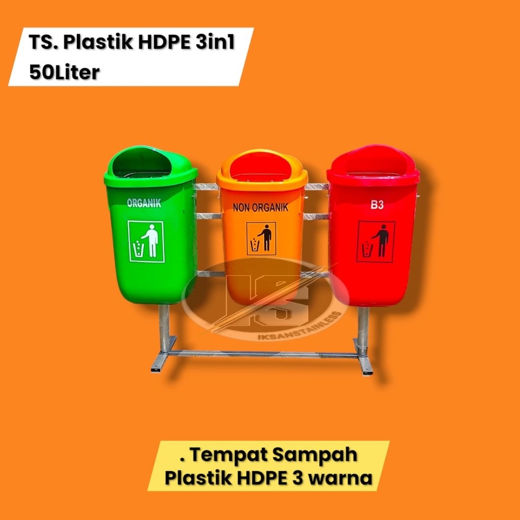 TEMPAT SAMPAH 3IN1 HDPE PLASTIK 3WARNA 50LITER