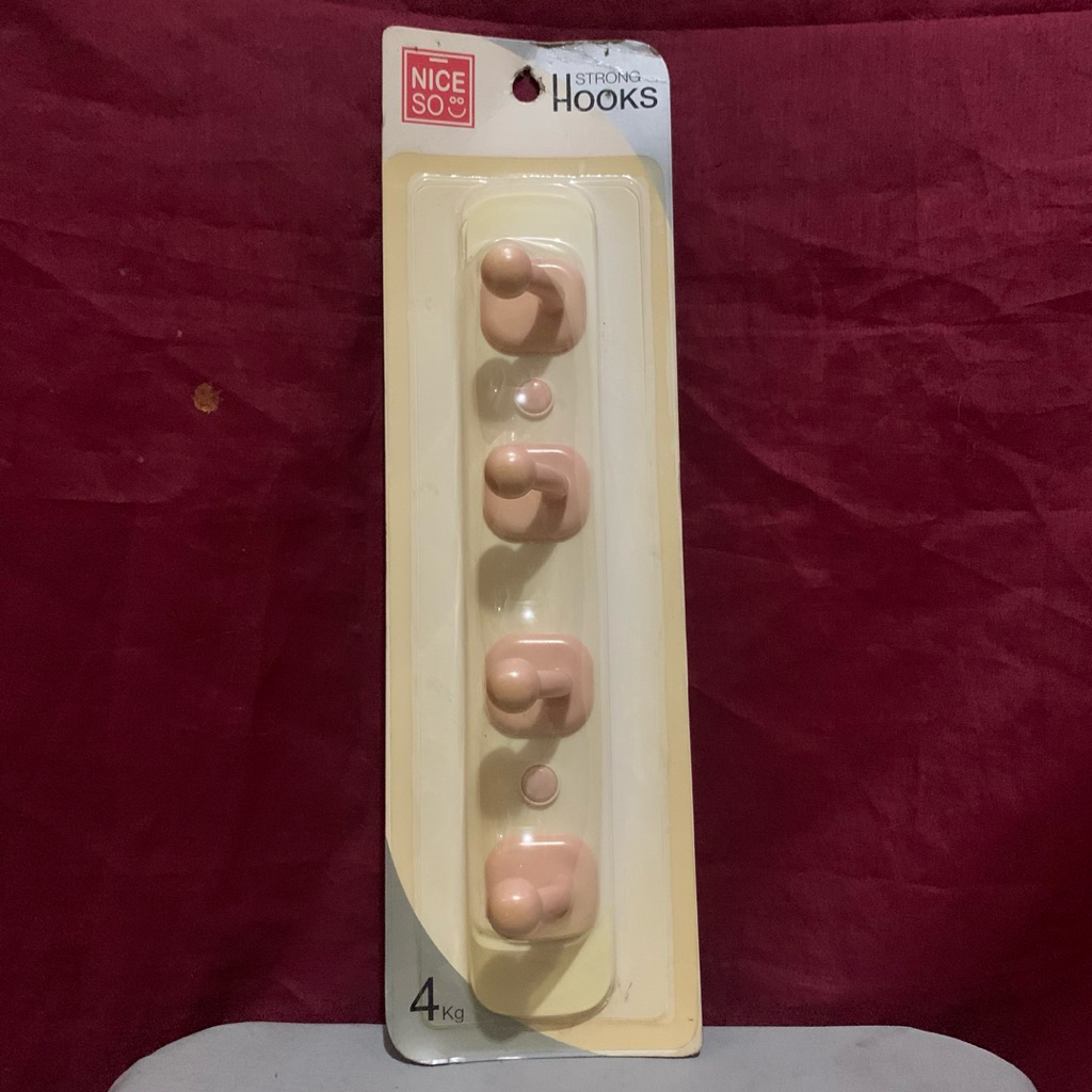 [NICESO] ORIGINAL - GANTUNGAN BAJU TAS EMPAT STRONG HOOKS 4KG WARNA MERAH MUDA PINK