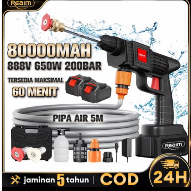 Mesin Steam Cuci Motor Mobil Reaim - Batre Awet & Semprot Kencang - Portable Tanpa Listrik