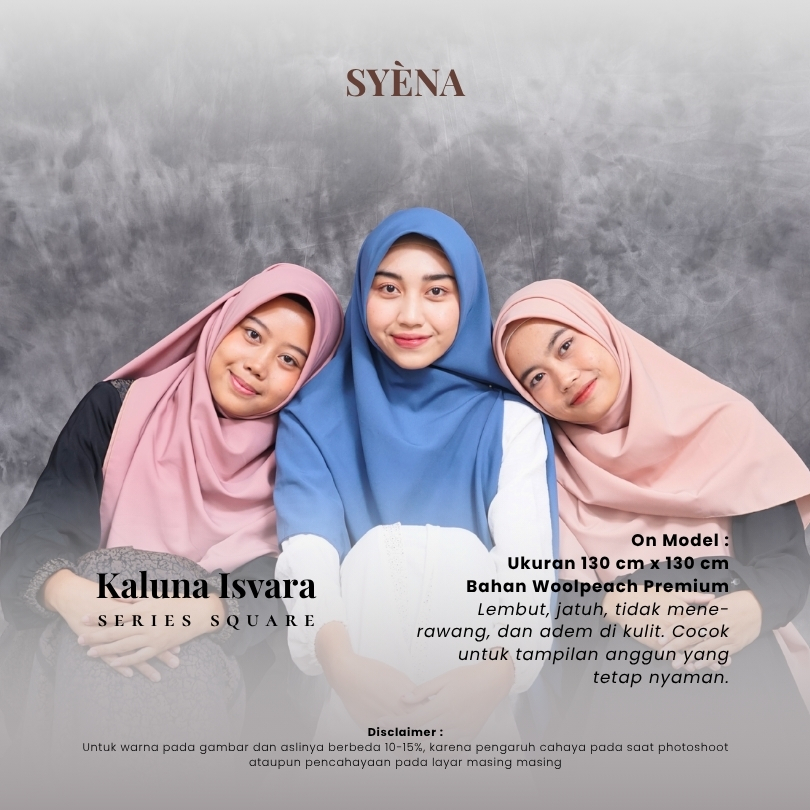 SYÉNA | Kaluna Isvara | Hijab Segiempat Syar’i Premium Wolpeach | Ukuran130x130 cm | Elegan & Ringan