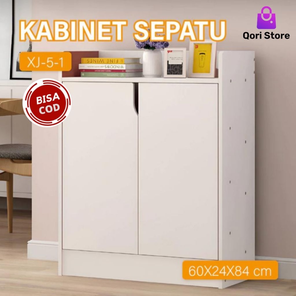 Qori Store - Lemari Kabinet Sepatu Tutup Kode XJ-5-1 / Lemari Sepatu Minimalis Rak Sepatu Kayu Rak S