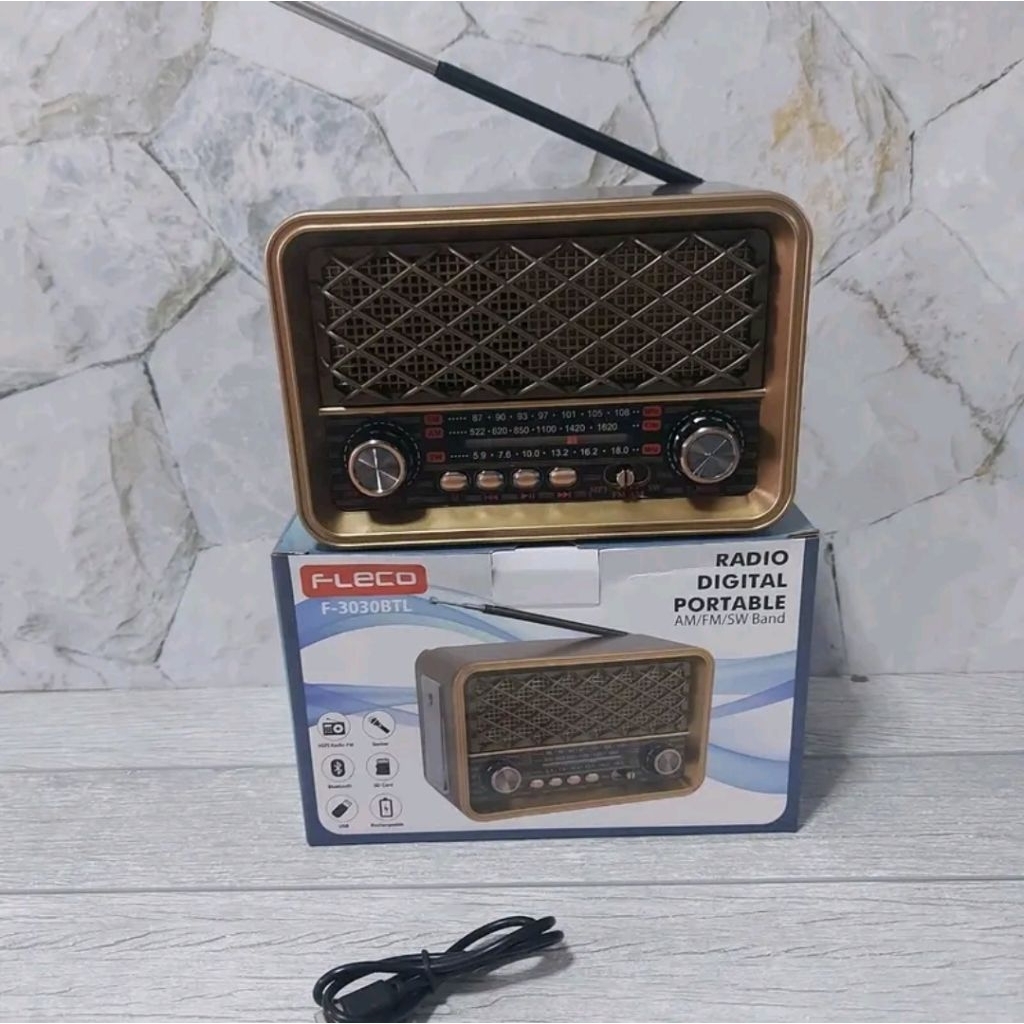 Radio Portable Bluetooth+Senter FLECO F-3030BTL Radio Clasic FM/AM/SW/USB/Memory Suara Yang Jelas Da