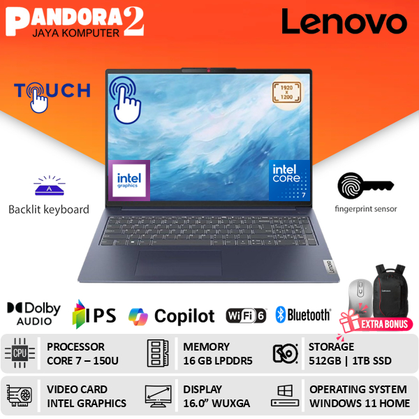LENOVO Ideapad Slim 5i 16 Core 7 150U 16GB 1TB SSD TOUCH Windows 11 Home