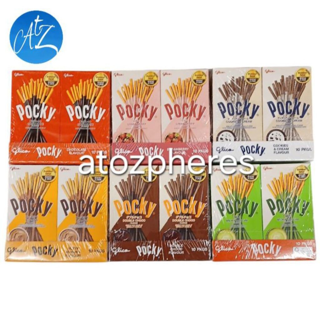 

Biskuit stik cokelat salut krim rasa kacang coklat buah stroberi teh hijau susu halal MUI Glico Pocky MILKY MATCHA 10x33g ALMOND 10x36g COOKIES & CREAM 10x40g STRAWBERRY 10x45g DOUBLE CHOCO CHOCOLATE 10x47g Flavor Flavour Biscuit Stick Sticks kotak box