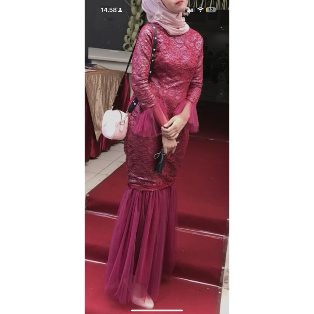 preloved dress kondangan dress duyung dress maroon by eldiza by anne preloved dress broklat