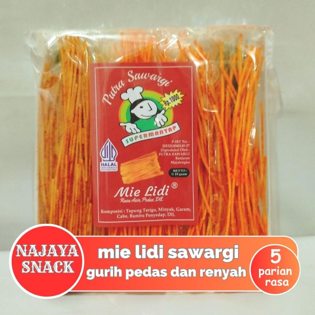 

Najaya Snack-Mie Lidi Rasa Pedas Cemilan Jadul 1 Pak Isi 12 PCS