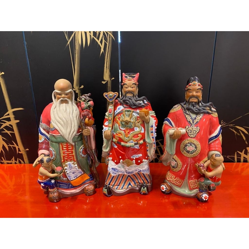 patung porcelain dewa Fu Lu Shou antique