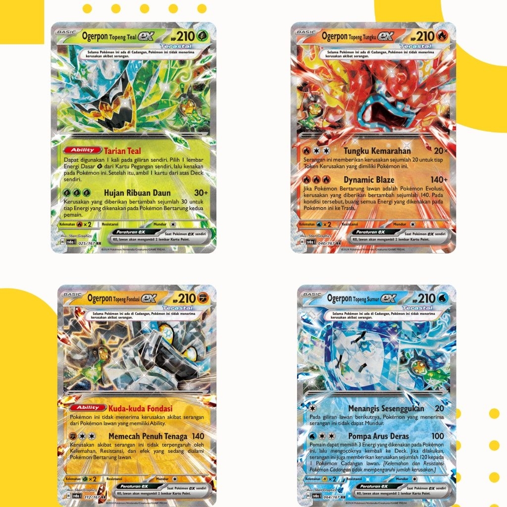 TCG POKEMON BAHASA INDONESIA Ogerpon Topeng Teal EX, Ogerpon Topeng Fondasi EX, Ogerpon Topeng Tungk