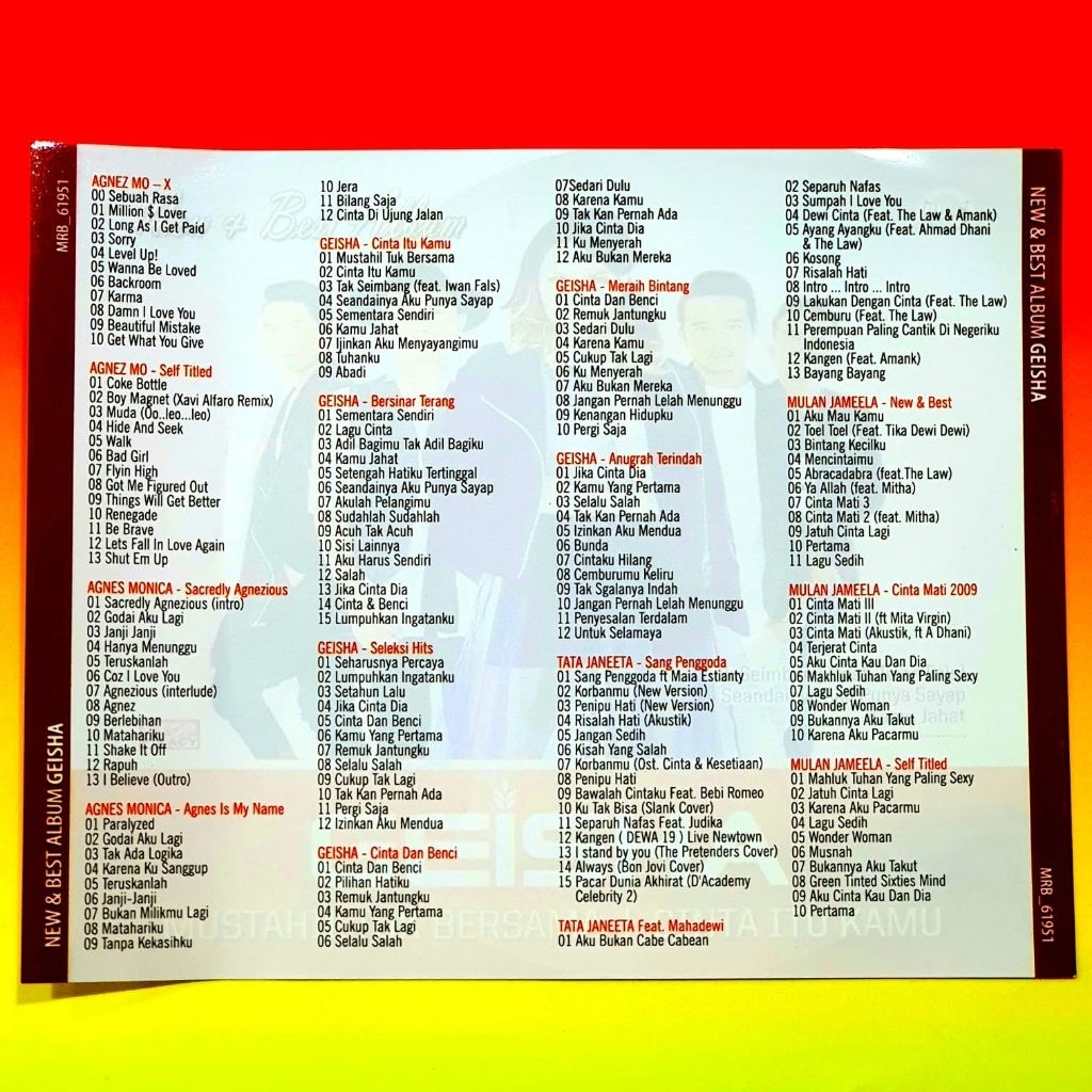 KASET MOBIL MP3-KASET CD MP3 CAMPURAN LAGU POP INDONESIA-LAGU AGNES MONICA-LAGU GIESHA-LAGU TATA JAN