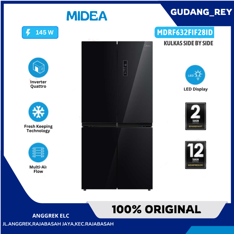 MIDEA KULKAS 4 PINTU INVERTER QUATRO SMART COOLING MDRF632FIF22ID GARANSI RESMI