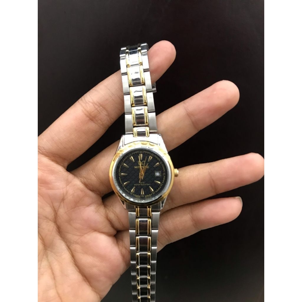 Jam Tangan Mirage Cewe Rantai Kombinasi Gold Stainless Steel