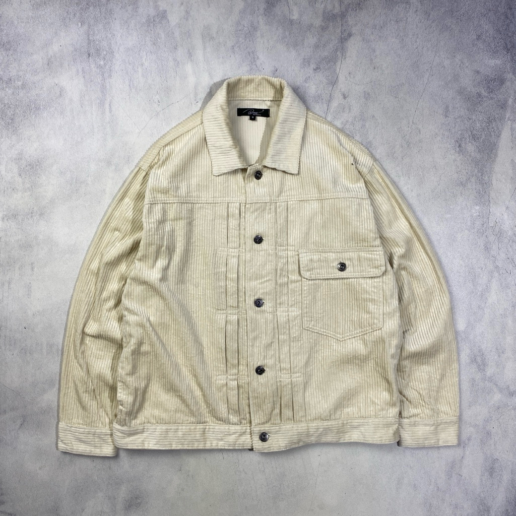Beno Broken White Type 1 With Flap Corduroy Trucker Jacket Casual Harrington Work Jacket