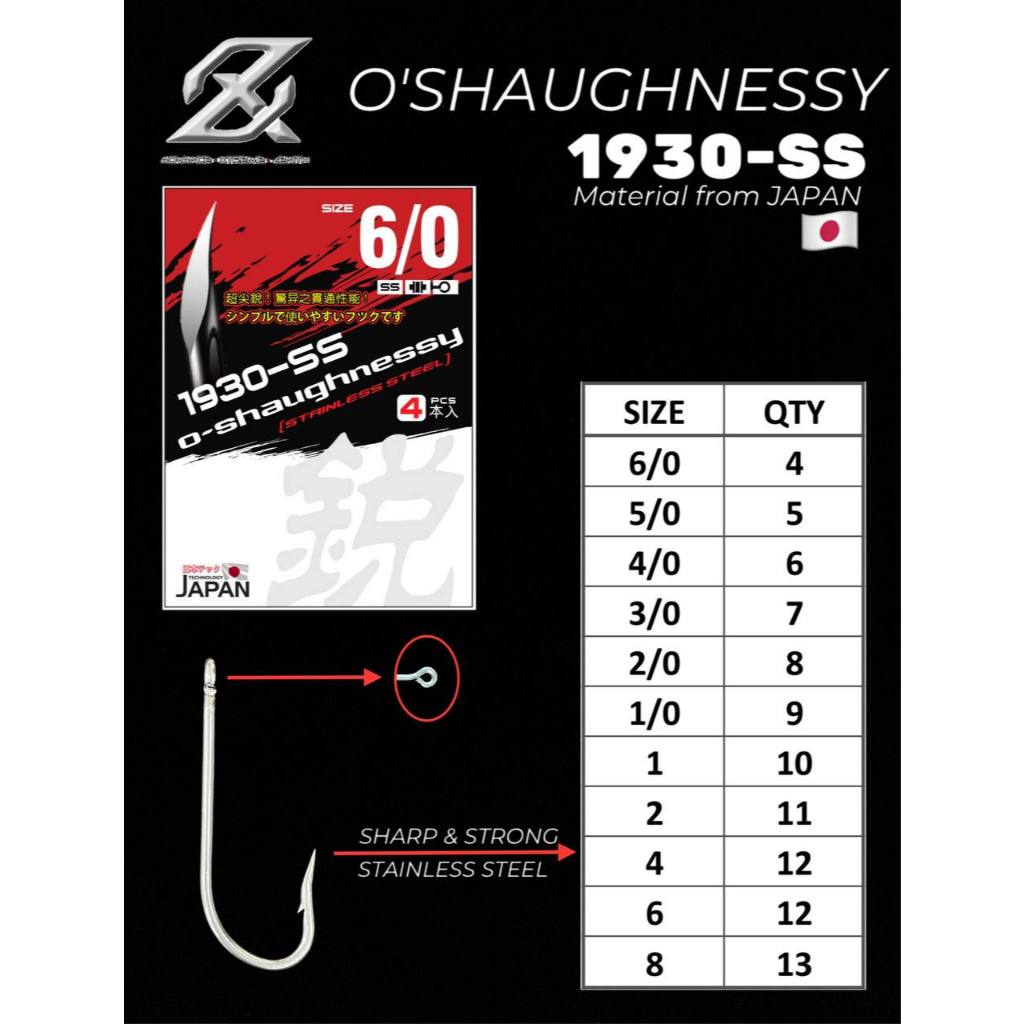 AXZ O'Shaughnessy Hook 1930 SS Stainless Steel | Kail Pancing Tajam Jepang