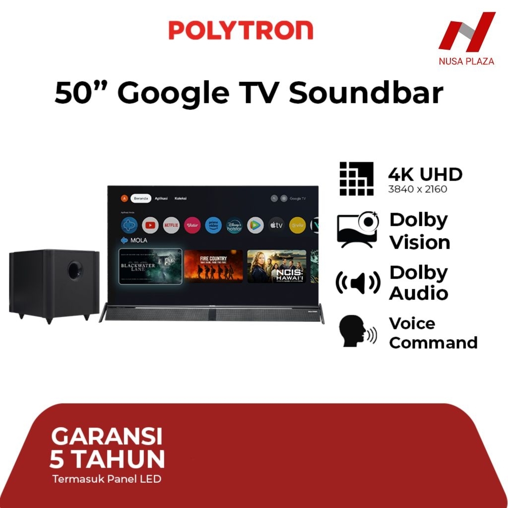 TV POLYTRON 50 4K UHD GOOGLE TV CINEMAX SOUNDBAR PLD-50BUG5959