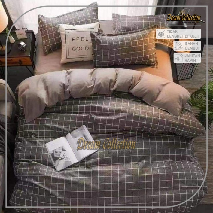 BEDCOVER SET BEDCOVER + SPREI AESTHETIC MINIMALIS KOTAK KOTAK BAHAN KATUN PREMIUM.