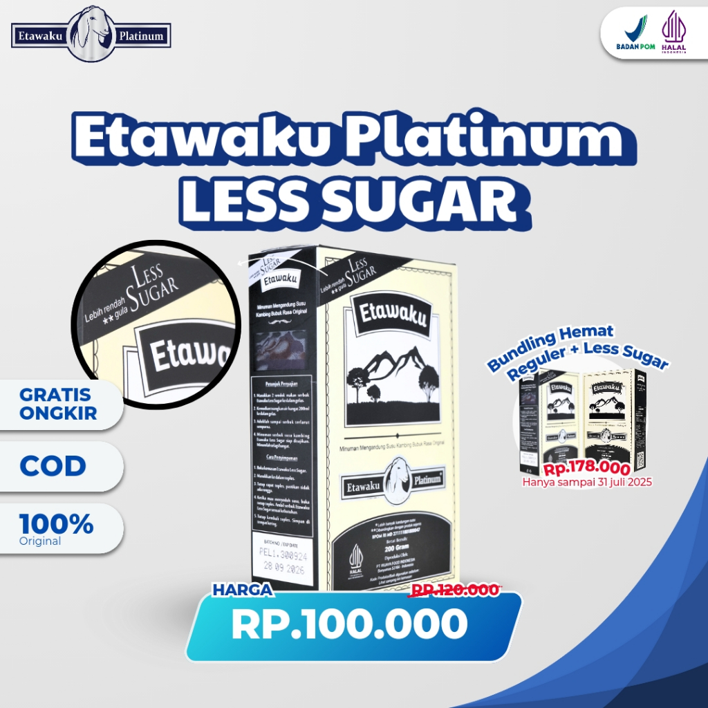

Etawaku Platinum Less Sugar - Susu Kambing Etawa untuk atasi Masalah Pernapasan dan Tulang Sendi