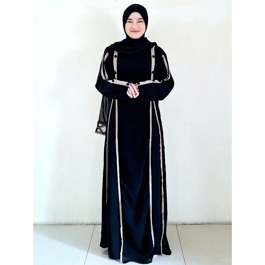 Abaya Hitam Jetblack Gamis Hitam Variasi Pita Abaya Aisyah