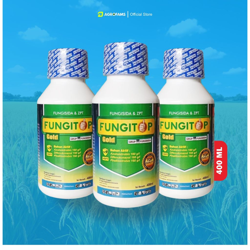 FUNGITOP GOLD 480 SC 400ML – Fungisida Kontak & Sistemik Cabai, Jagung, Tomat, Padi, Bawang Merah