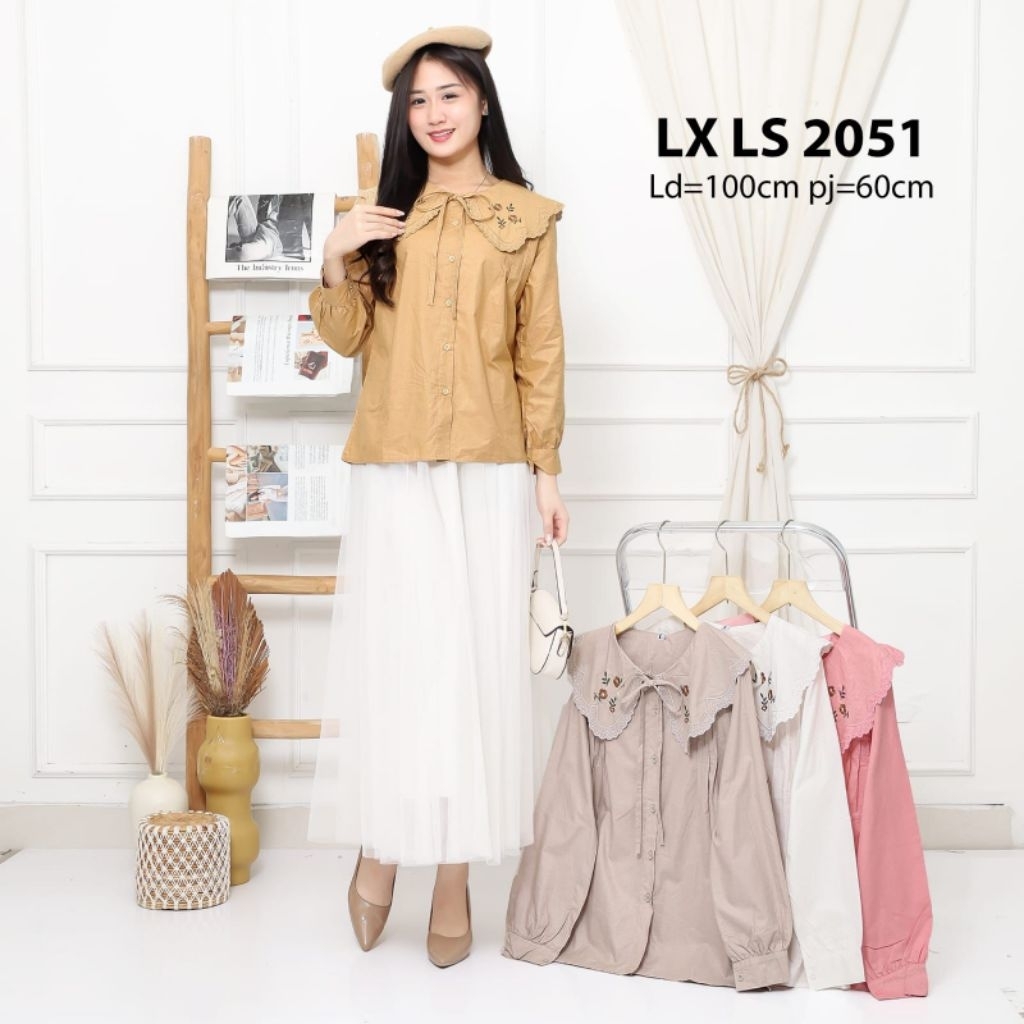 Blouse Bangkok Collar Bordir Bunga | blouse bordir| blouse lace | blouse pearl | baju bangkok | baju