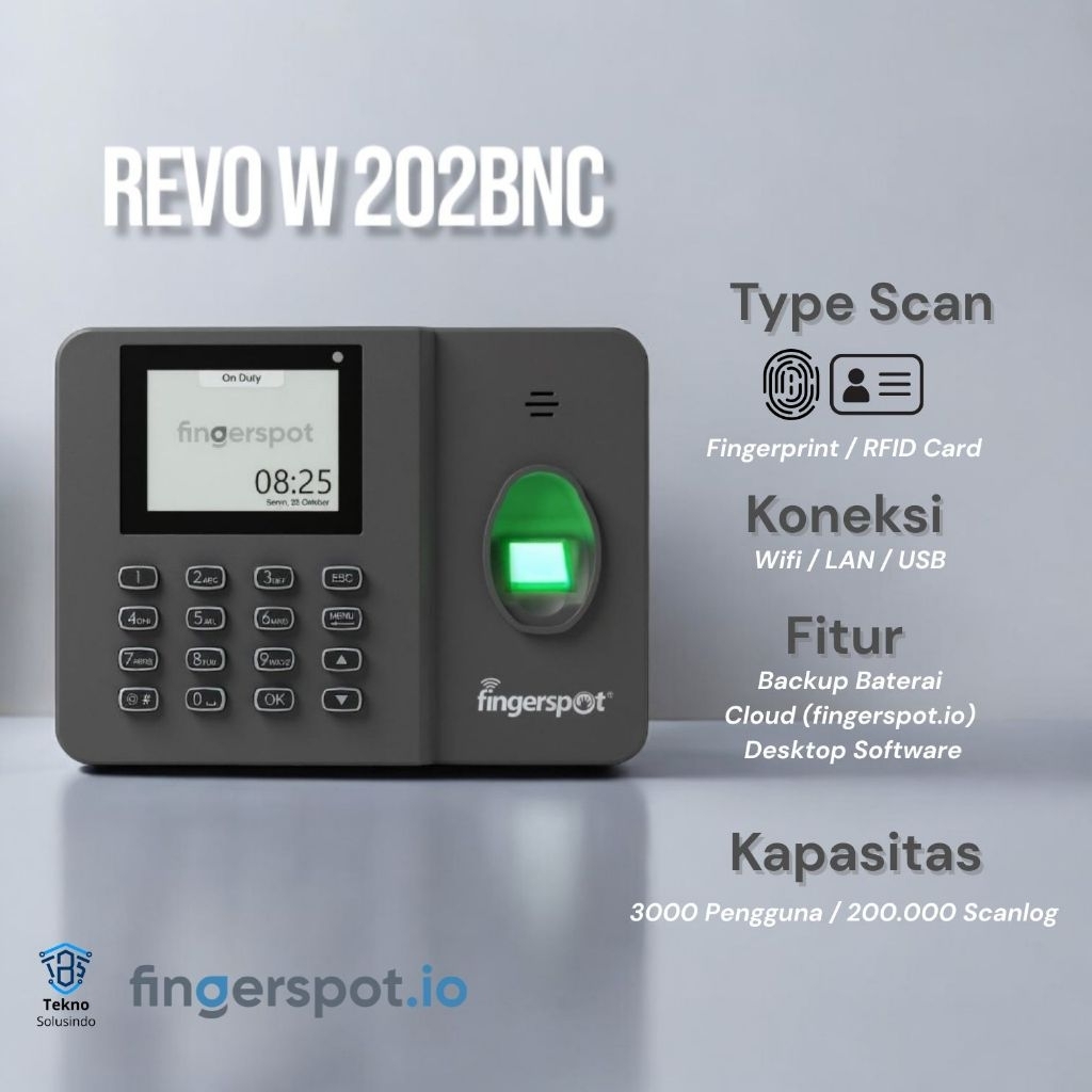 Mesin Absensi Absen Fingerprint Fingerspot Revo w202 bnc Wifi dan Kartu Revo W 202 Revo w202bnc