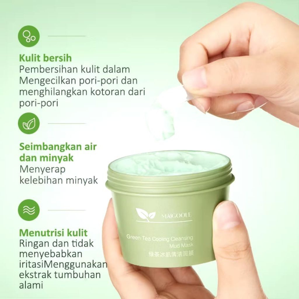 IBCCCNDC Masker Wajah Green Tea Clay Mud Mask 120g Masker Lumpur Maigoole Masker Komedo Anti Jerawat