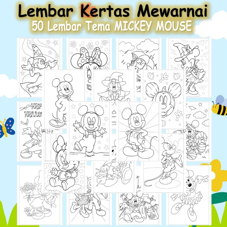 

Kertas Gambar Mewarnai 50 Lembar - Lembar Mewarnai Anak Tema DISNEY MICKEY MOUSE - Coloring Pages A4 A5 80 GSM