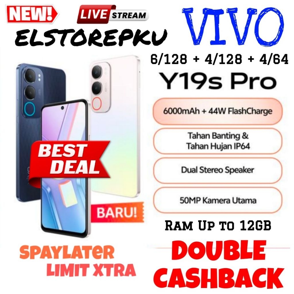 VIVO Y19s  Pro Terbaru 6000mAh Charger 44Watt Desain Bagus IP64 Layar Punch Hole Display 90Hz Dual S