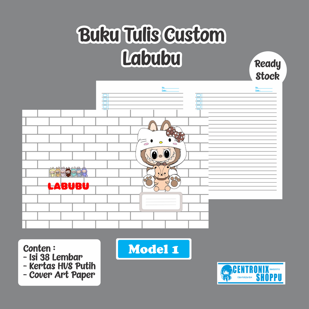 

Buku Tulis Custom Labubu isi 38 Lembar dengan Cover 210 GSM