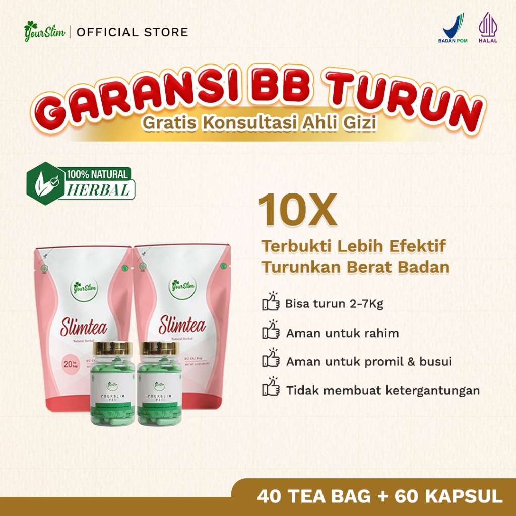 Yourslim Paket Hemat 2 YS FIT & 2 SLIMTEA / Penurun Berat Badan Pemula Busui Promil Herbal SINGSET T
