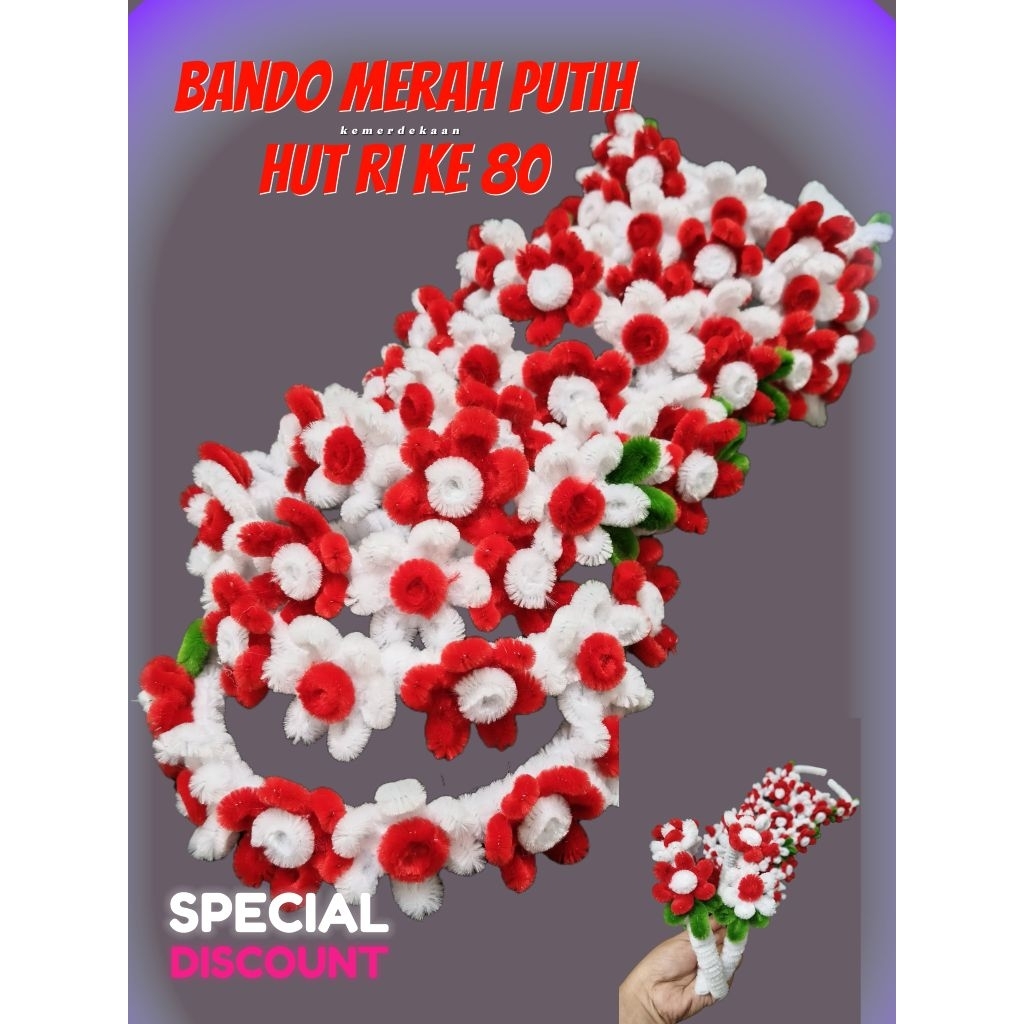 (READY)BANDO MERAH PUTIH/BANDO BUNGA MERAH PUTIH/BANDO KEMERDEKAAN/BANDO ANAK PREMPUAN/BANDO PAWAI