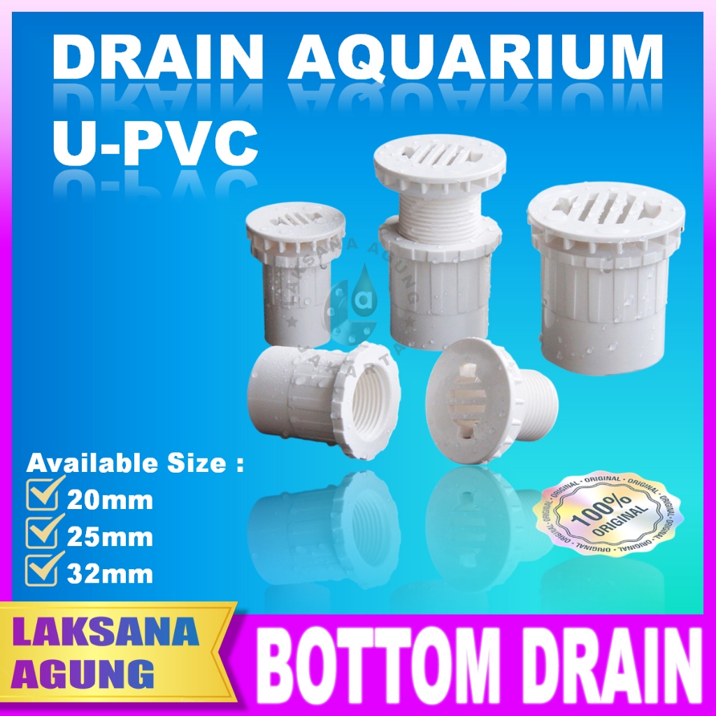 [20mm] Bottom drain Aquarium 20mm Pvc, skimmer Filter air 20mm, Bottom drain kolam ikan 20mm