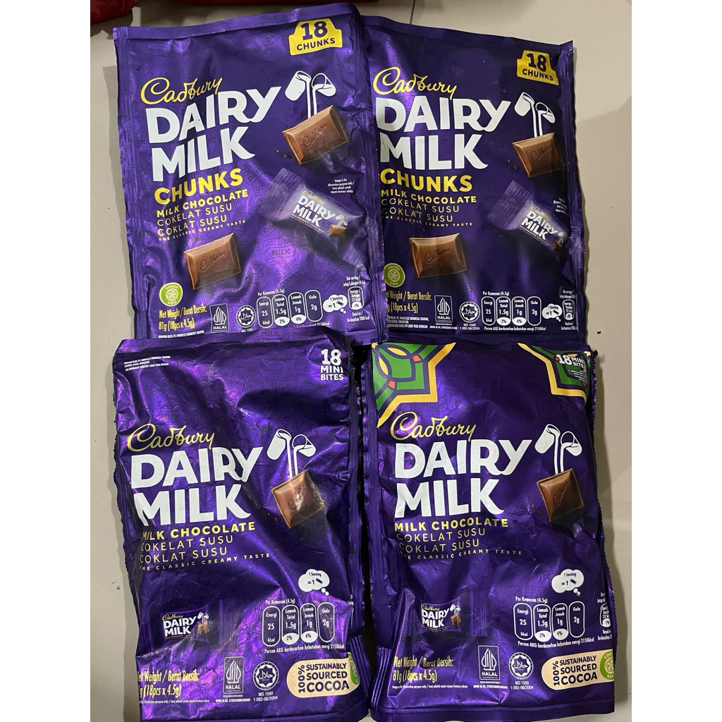 

Cadbury diary milk cokelat share bag bites 18 x 4,5gr