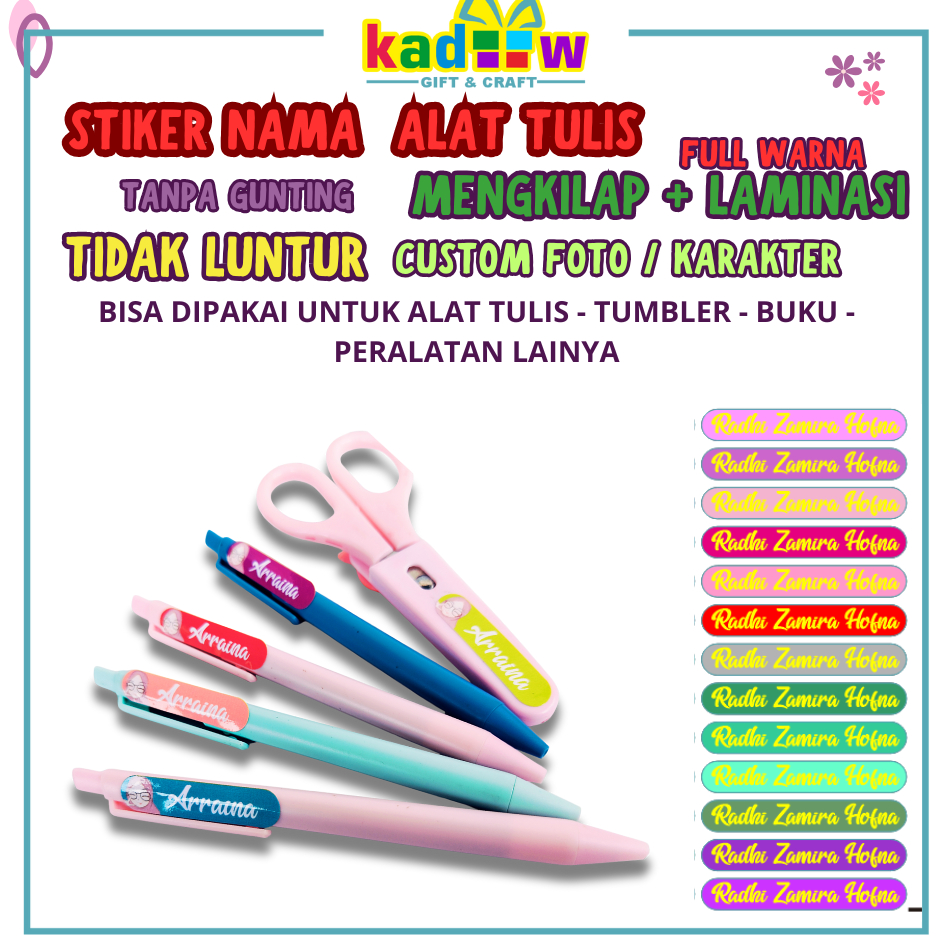 

Label Stiker Nama Alat Tulis - Tumbler Tanpa Gunting Full Warna Bisa Custom Karakter - foto