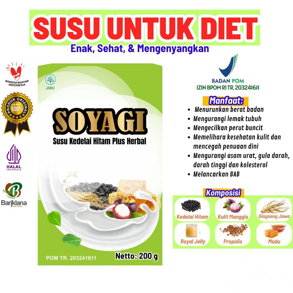 

Susu Soyagi 200gr – Kedelai Hitam Herbal untuk Diet Sehat | Turun BB, Aman untuk Maag & Jantung