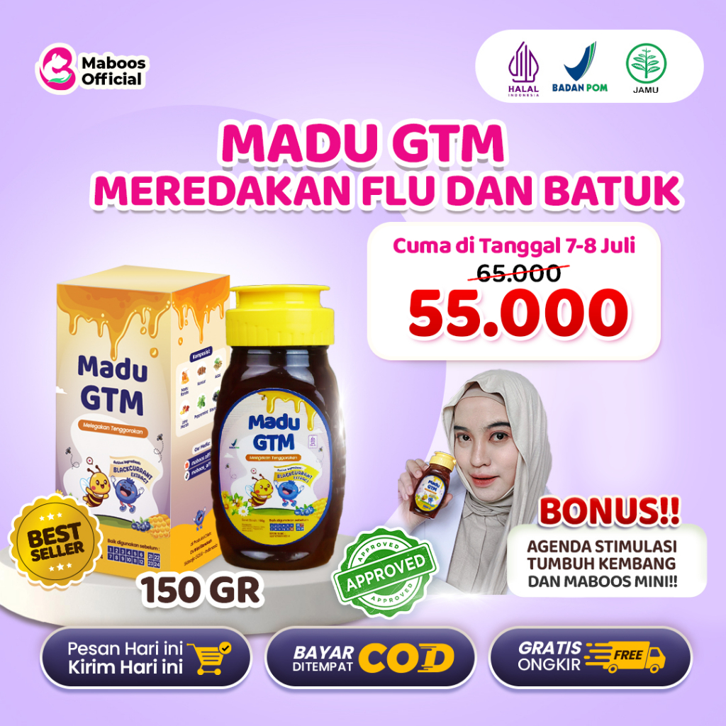 

Madu GTM Meredakan Flu dan Batuk 150 gr | Anak Usia 2 Tahun Ke Atas | Meningkatkan Daya Tahan Tubuh | Mengeluarkan Dahak dan Lendir