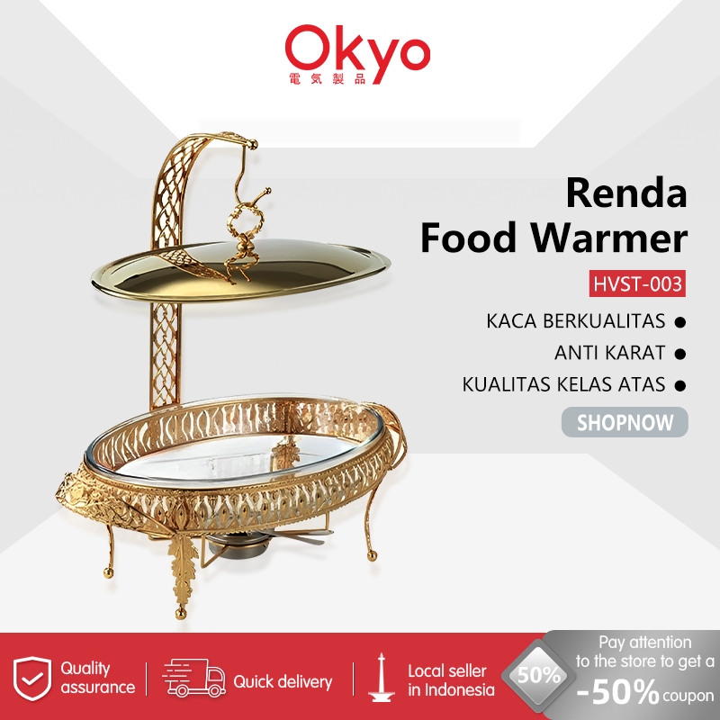 Food Warmer Wadah Kaca Tebal Gold /Food Warmer Wadah/Baki Kaca Tebal Gold/ Food Warmer Tutup Gantung