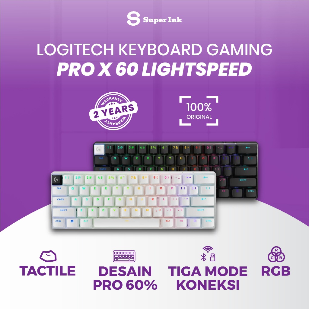 Keyboard Gaming Wireless 60% LIGHTSPEED Logitech PRO X 60