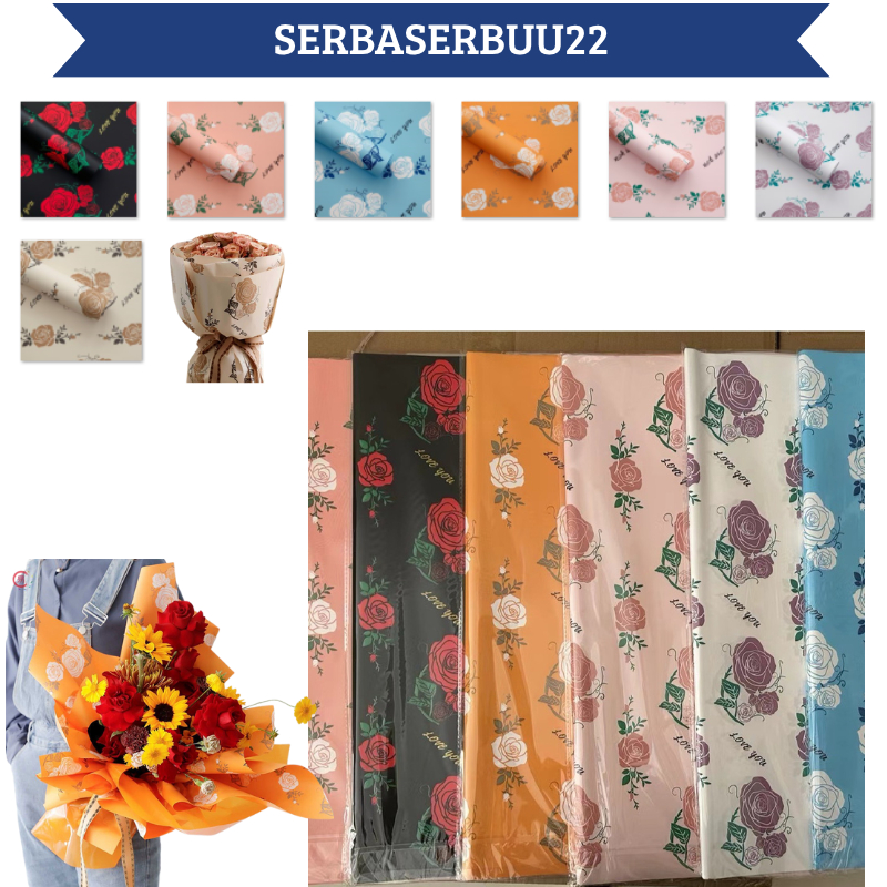 

Isi 20 LEMBAR Kertas Buket Bunga Motif Rose Mawar Flower Wrapping Pattern Rose Cellophane KB070 SS22