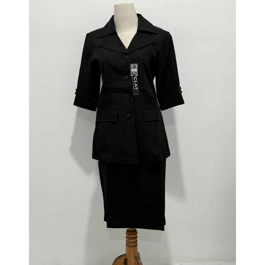 SETELAN WANITA BLAZER HITAM MODEL TANGAN 3/4 ROK PENDEK