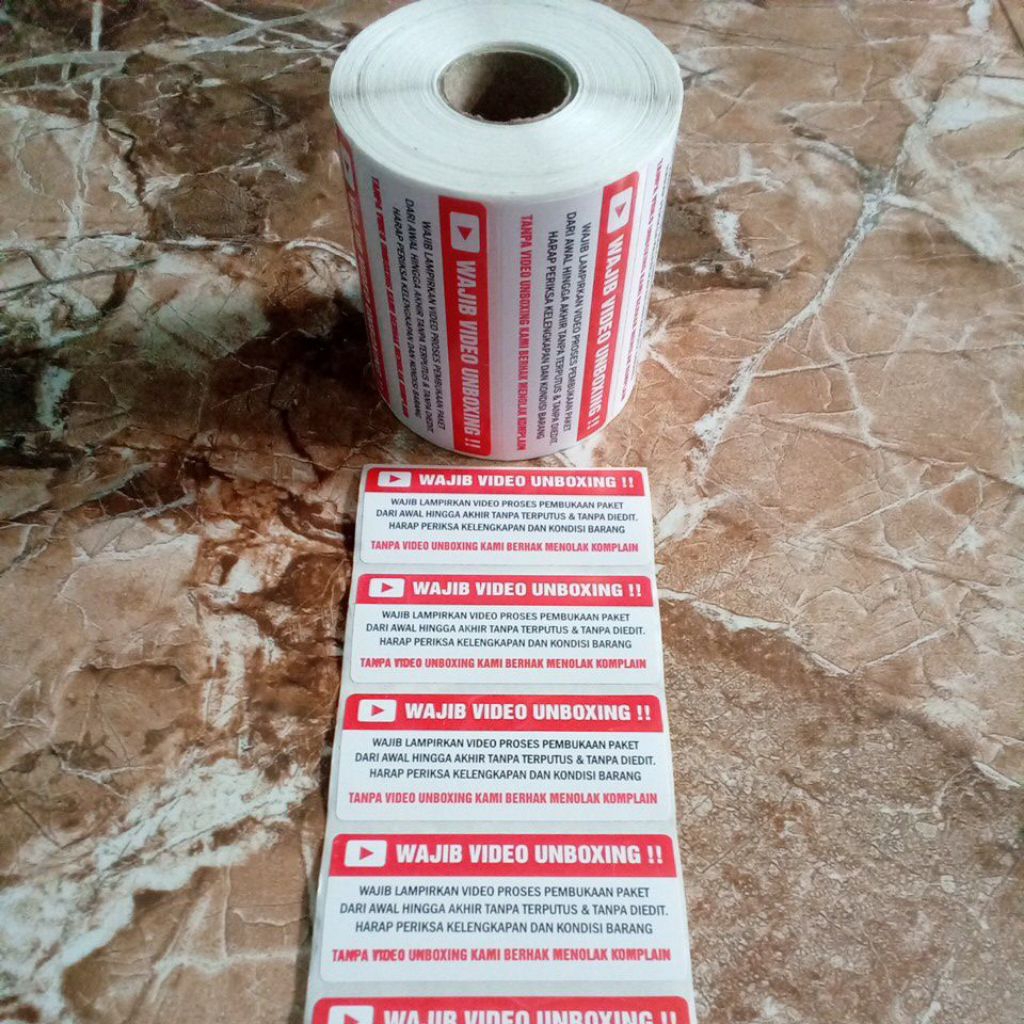 

Label Sticker Wajib Video Unboxing Pengiriman Paket Online Shop 70 x 30 mm / 7 x 3 cm isi 500 pcs