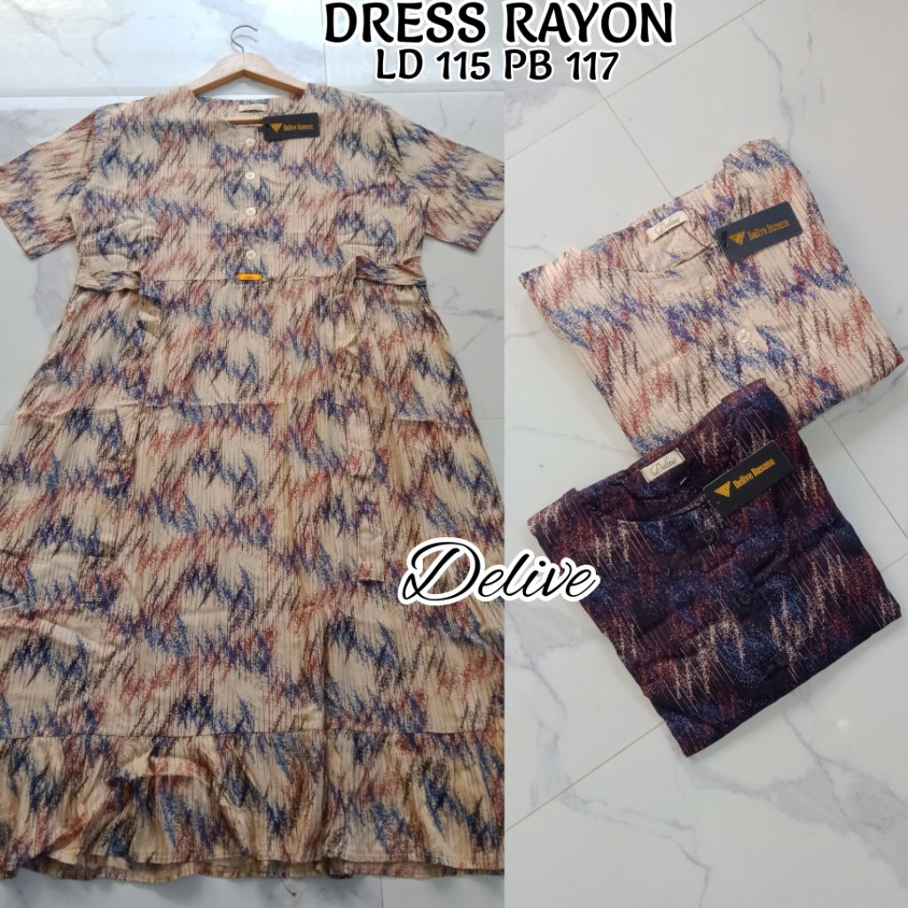 Dress rayon motif salur//Dress rayon lengan pendek//Homey Dress rayon