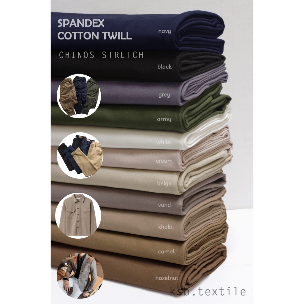 Kain Chino Stretch / Cotton Spandex Twill Sueding Combed / Katun Twil Strit Melar Sweding / Soft Chi