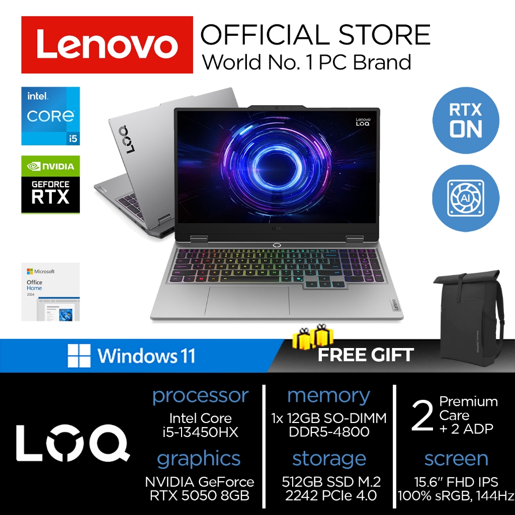 Lenovo LOQ RTX5050 15IRX10 | I5 13450HX RTX5050 12GB 512GB W11+OHS+M365B